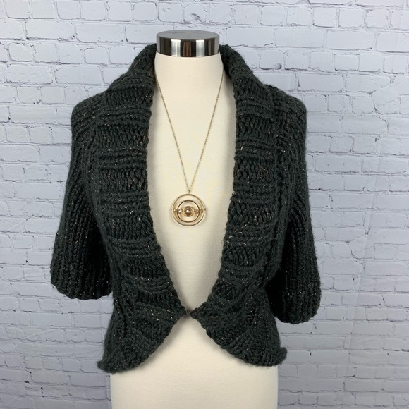 Aphorism Sweaters - Aphorism Green Shrug w/Hook & Eye Closure Medium